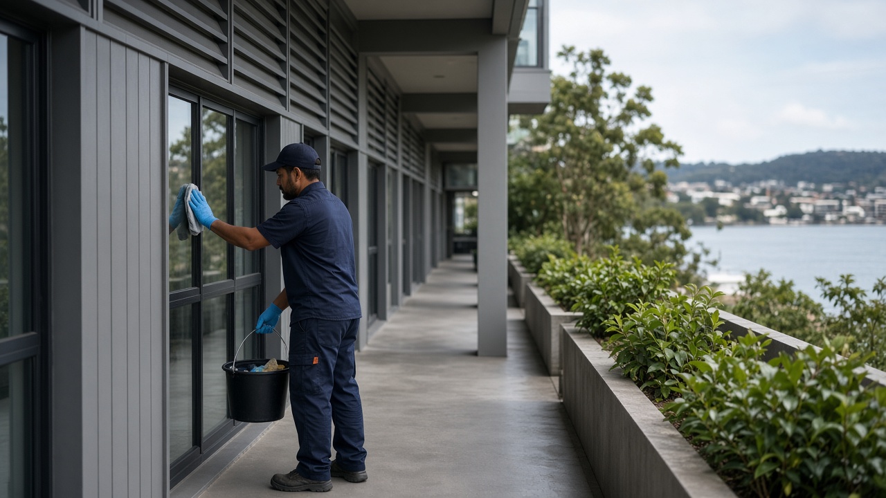 Strata apartment building on Lake Macquarie being cleaned