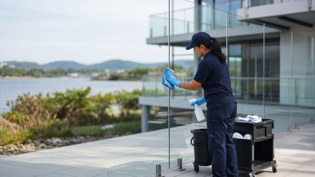 Strata apartment building on Lake Macquarie being cleaned