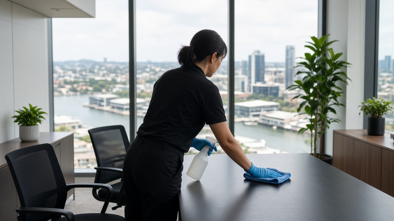 Newcastle CBD Honeysuckle office being cleaned after hours