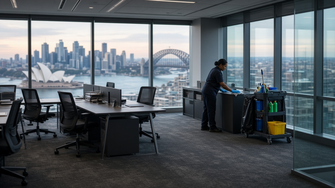 Owner reviewing commercial cleaning scope at Sydney office