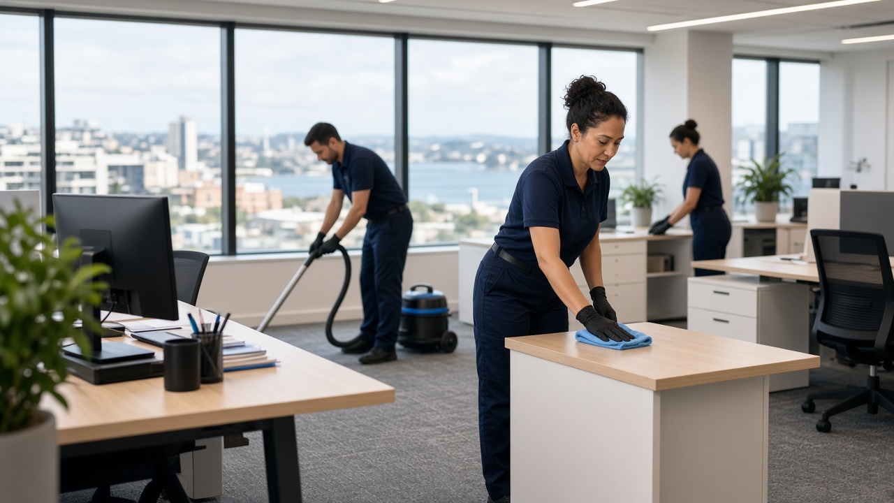 Commercial cleaning team in a Newcastle office