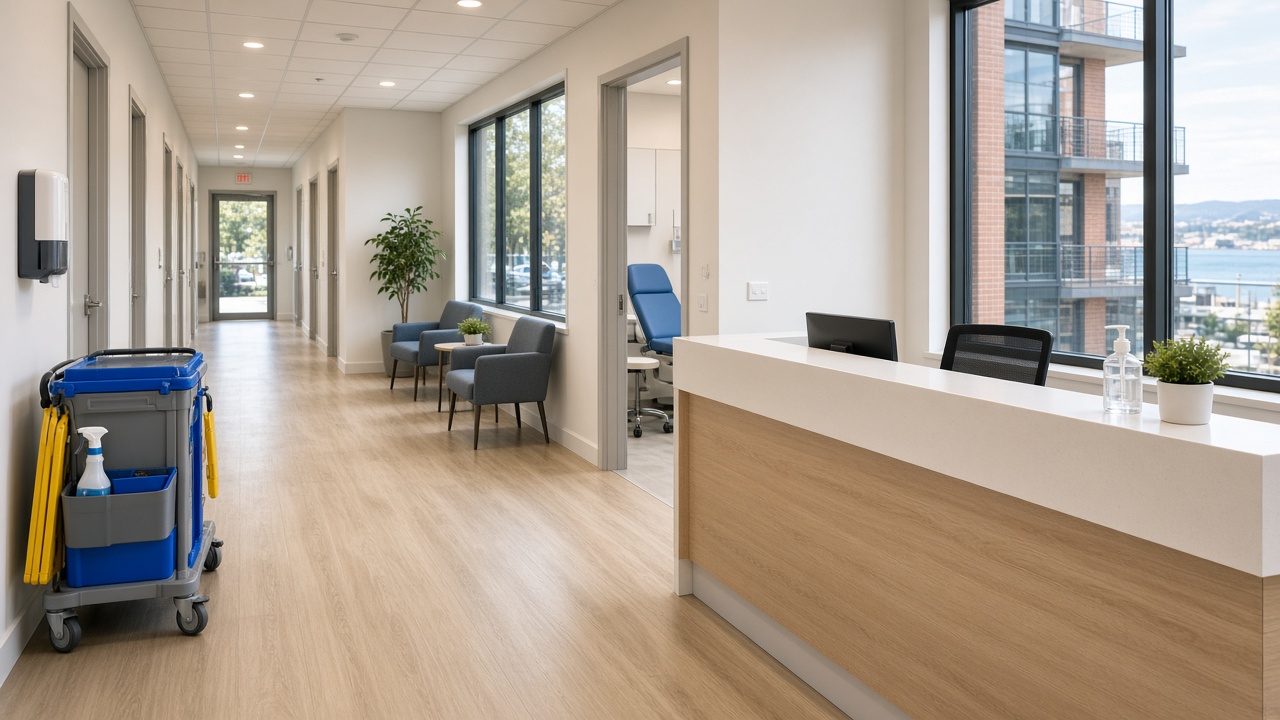 Healthcare facility reception area freshly cleaned in Newcastle