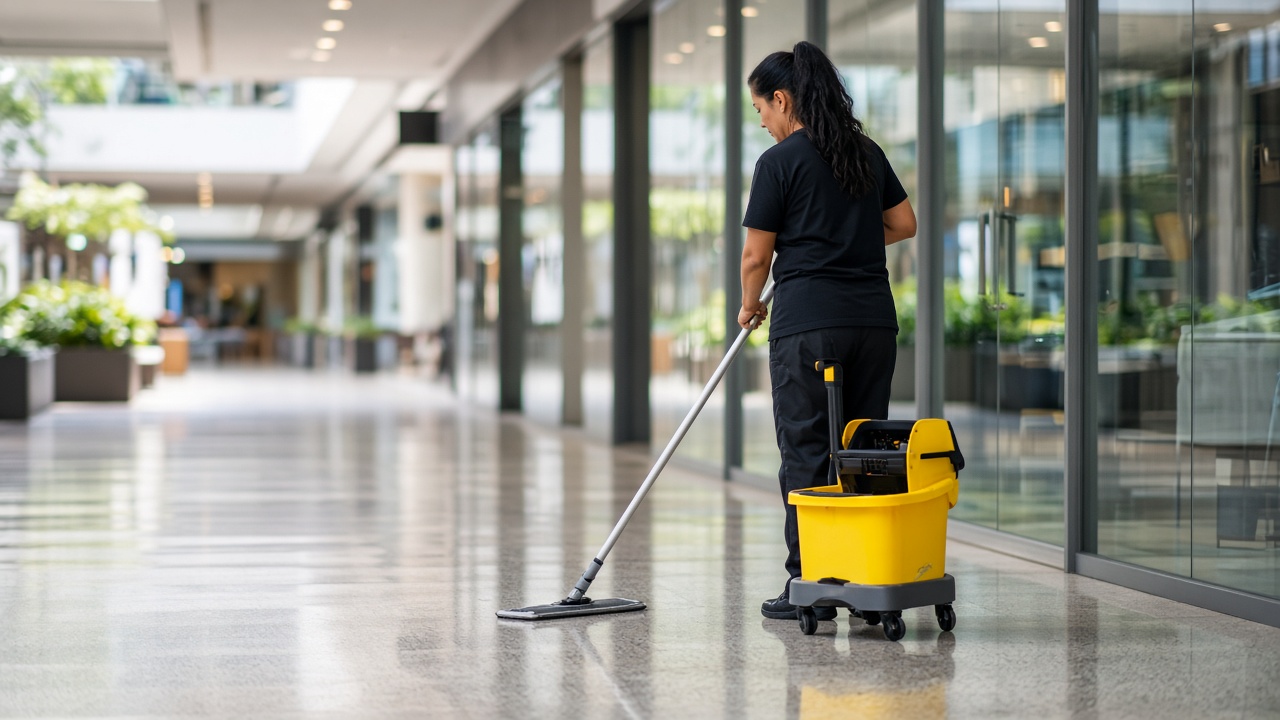 Commercial cleaning team cleaning a Newcastle office building