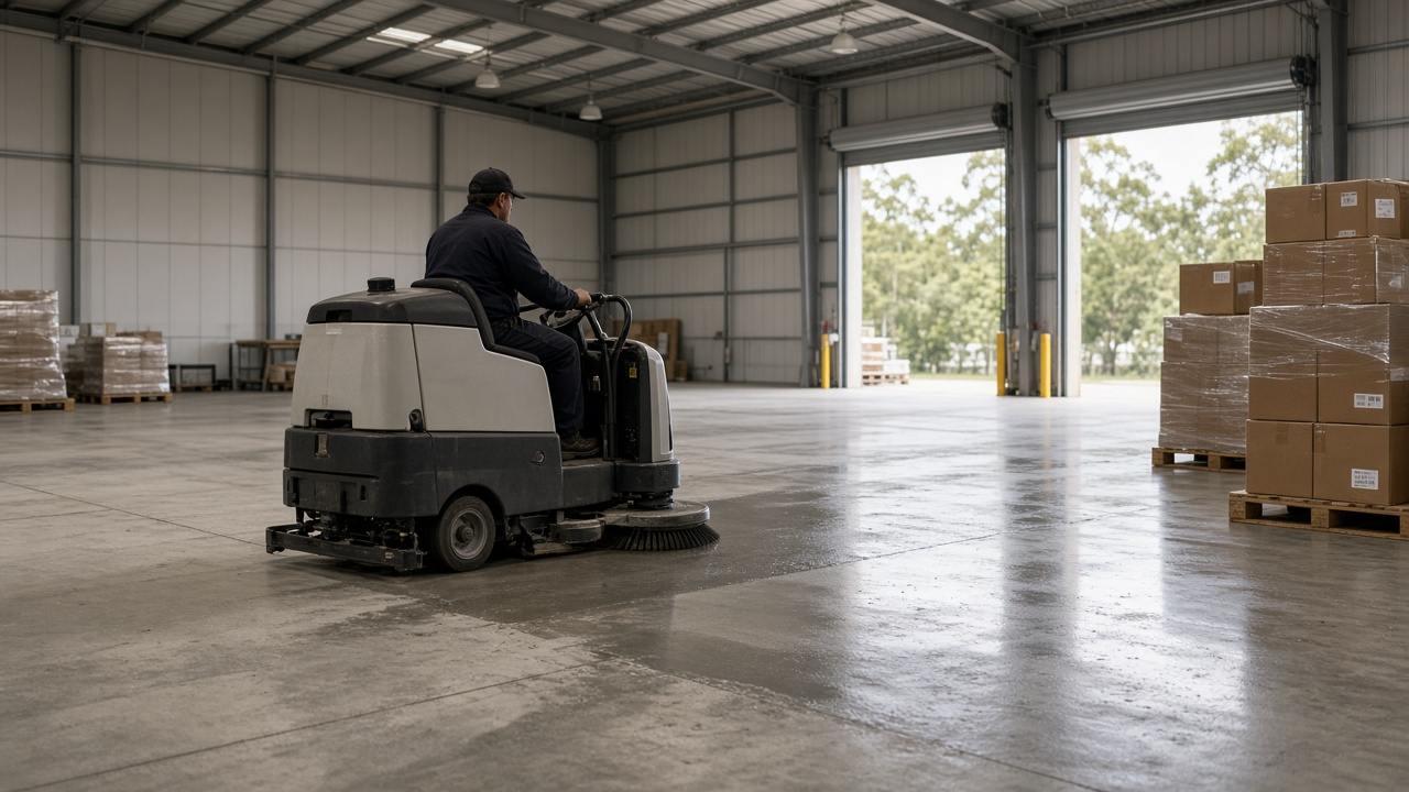 Industrial cleaning team in a Newcastle warehouse