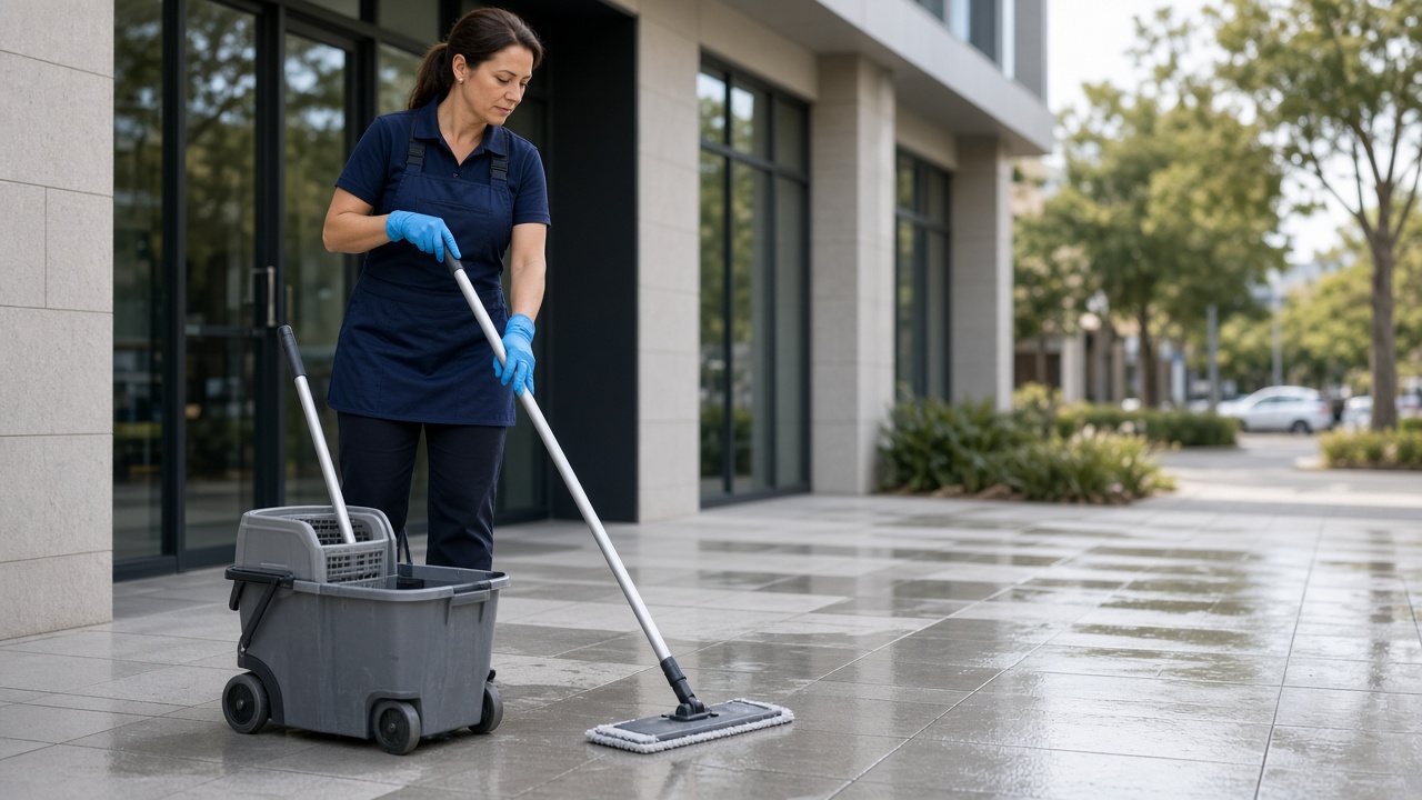 Commercial cleaning team cleaning a Newcastle office building