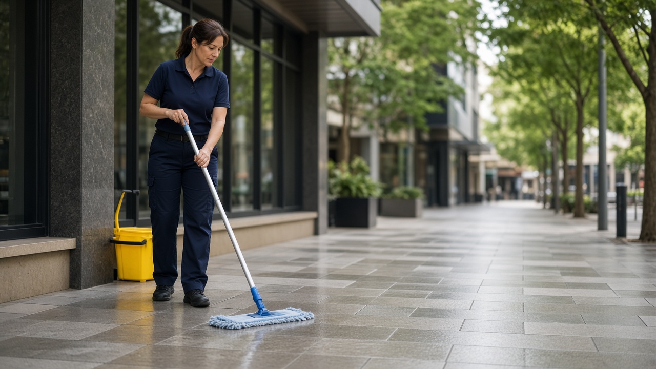 Commercial cleaning team cleaning a Newcastle office building