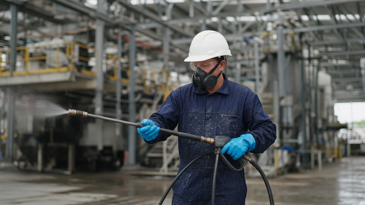 Industrial cleaning team in a Newcastle warehouse