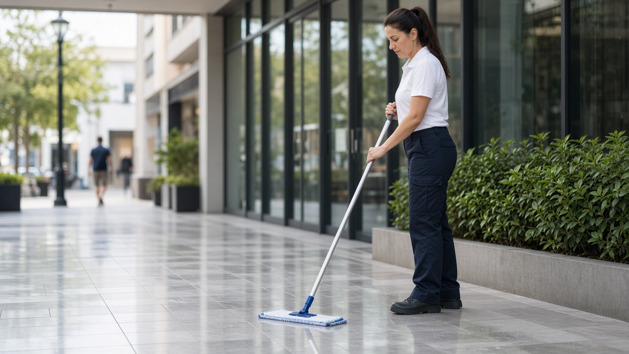 Commercial cleaning team cleaning a Newcastle office building