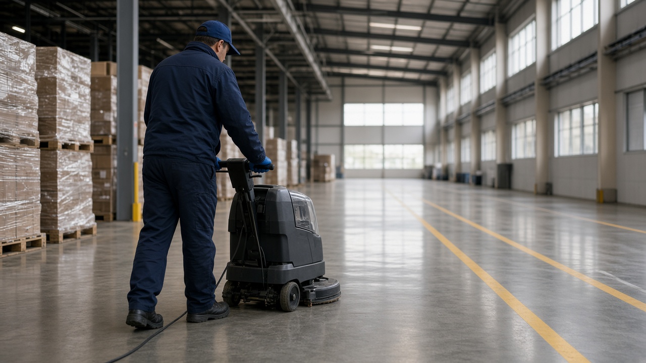 Industrial cleaning team in a Newcastle warehouse
