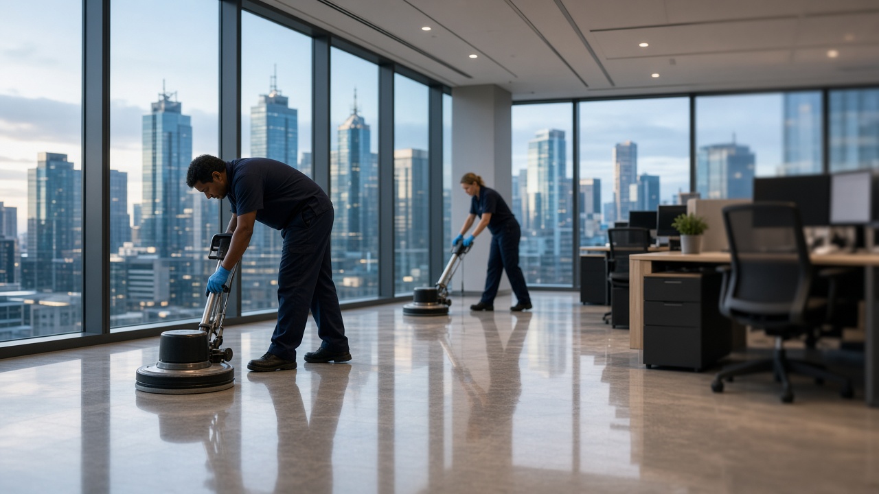 Commercial cleaning team cleaning a Newcastle office building