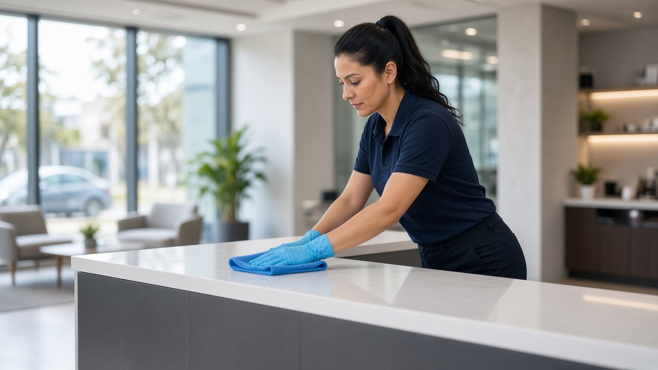 Commercial cleaning team cleaning a Newcastle office building