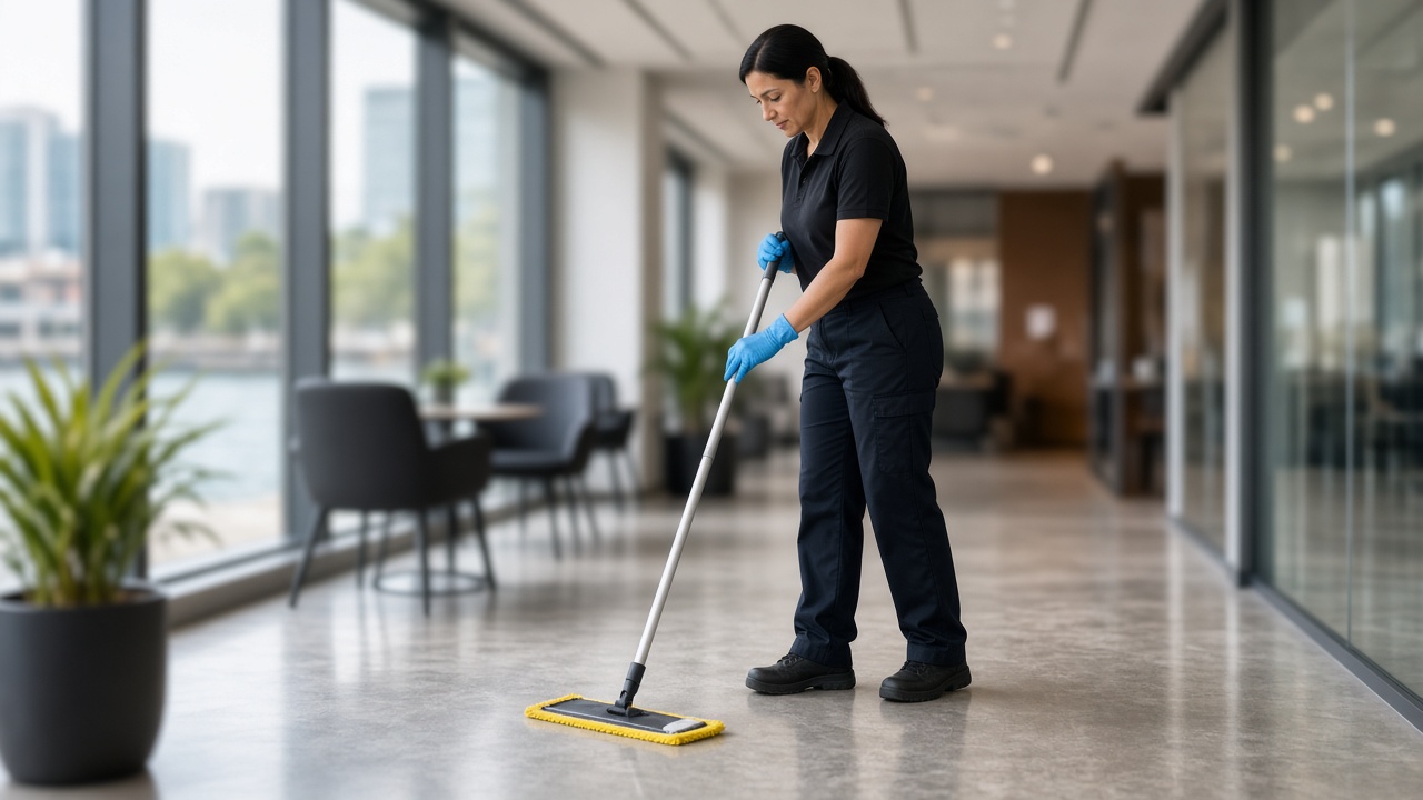 Commercial cleaning team cleaning a Newcastle office building