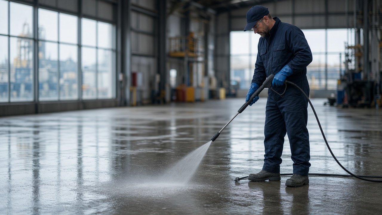 Industrial cleaning team in a Newcastle warehouse
