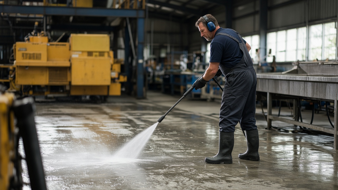Industrial cleaning team in a Newcastle warehouse