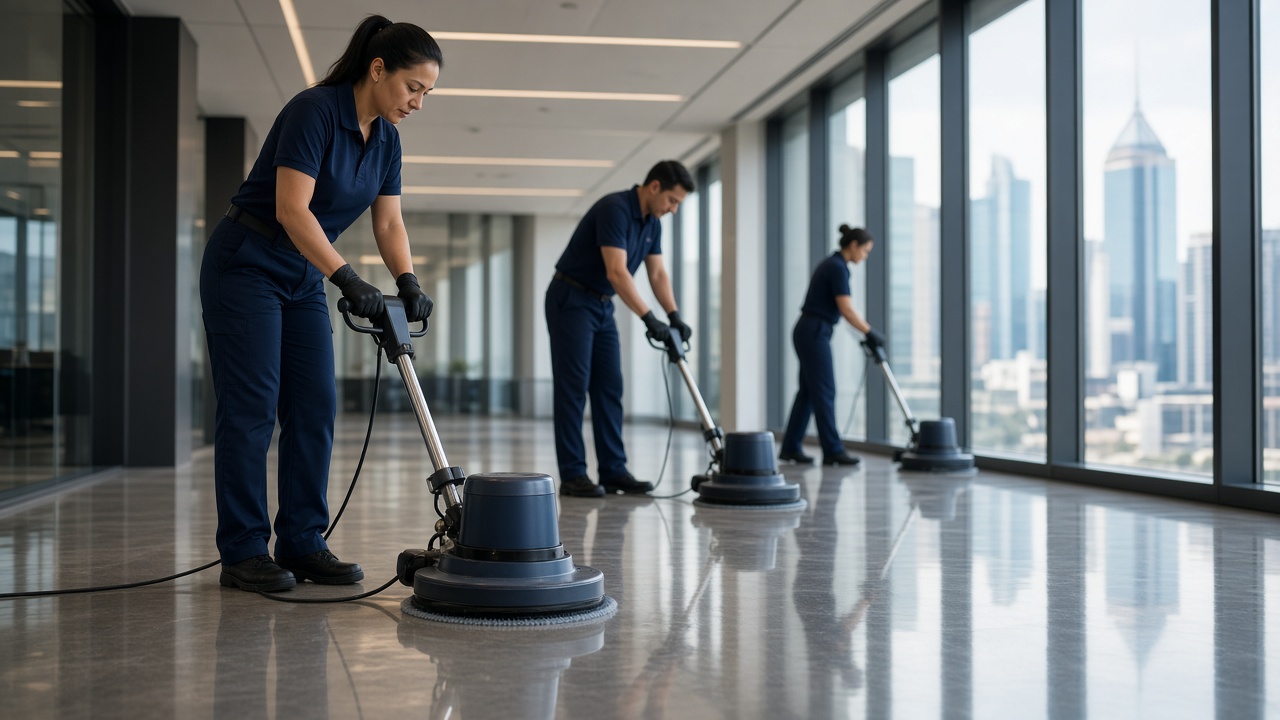 Commercial cleaning team cleaning a Newcastle office building