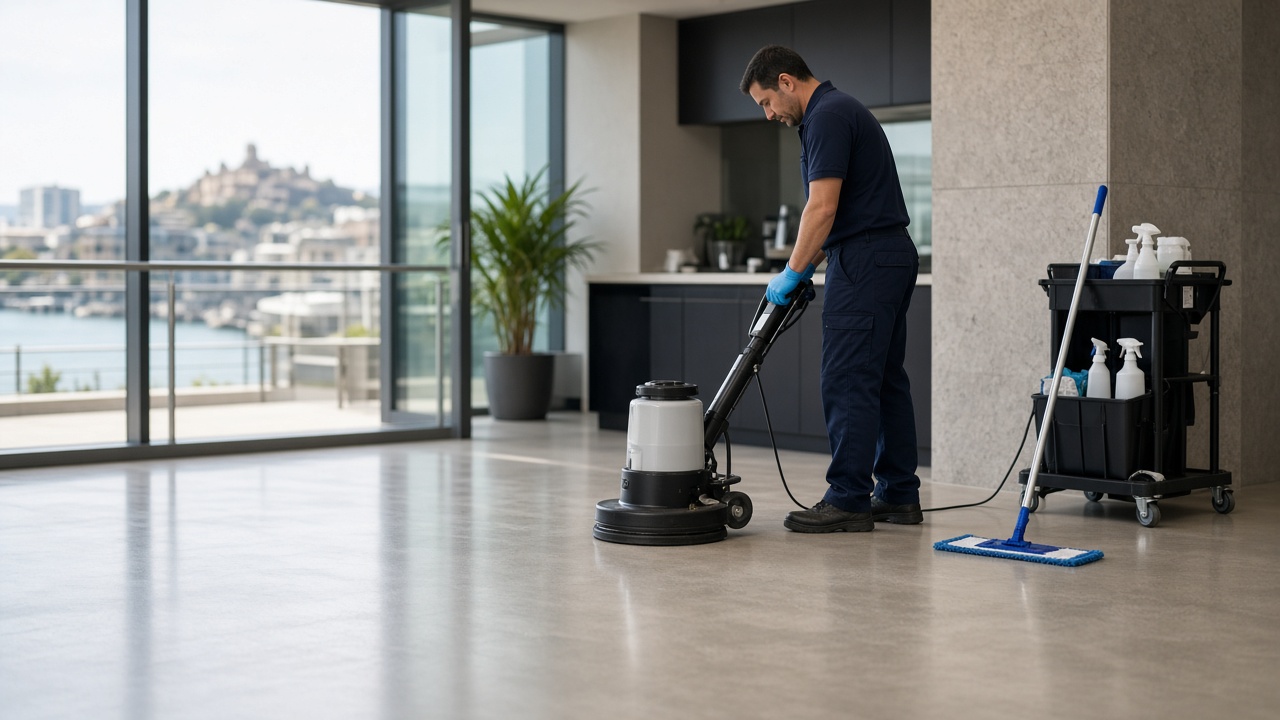 Commercial cleaning team cleaning a Newcastle office building