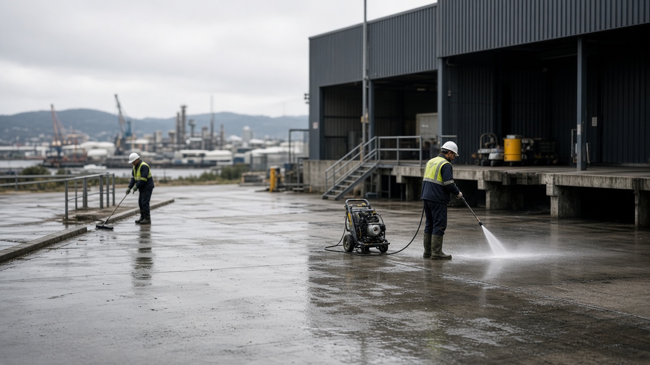 Industrial cleaning team in a Newcastle warehouse