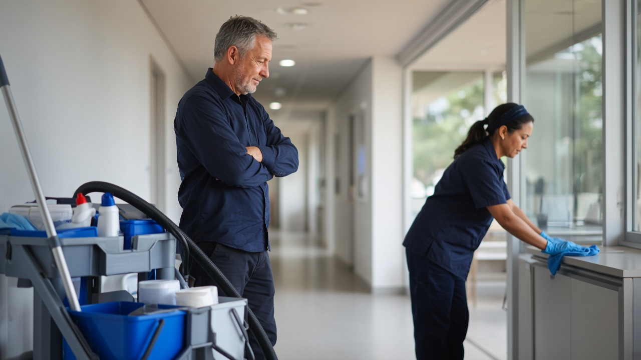 Allied health waiting room being cleaned after hours