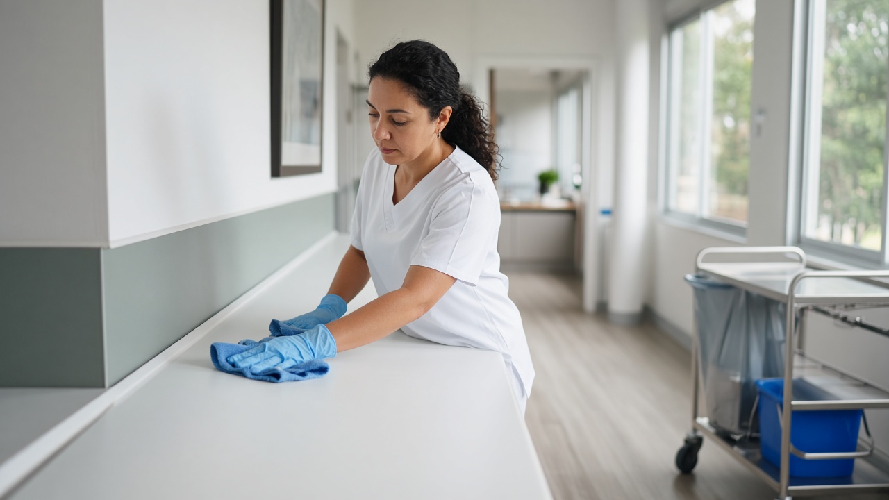 Infection control disinfectant applied to medical surfaces