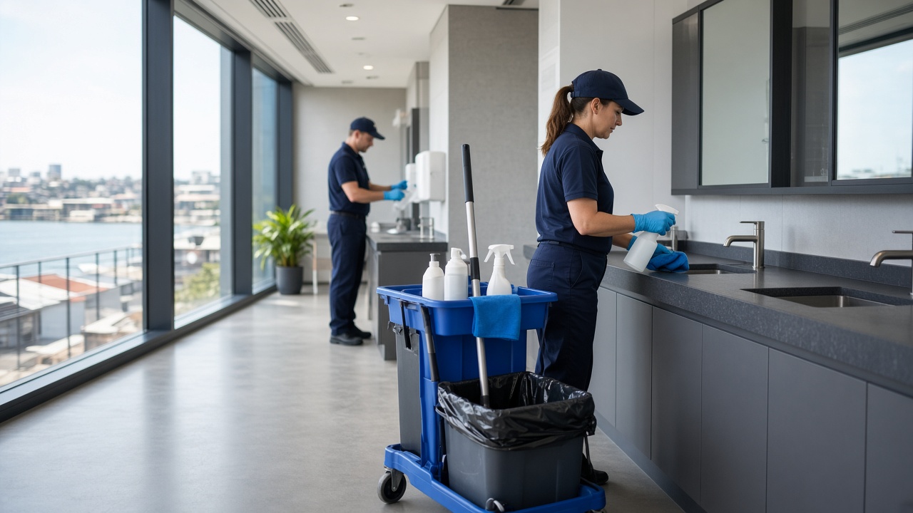 Commercial washroom with fresh consumables and sanitary bin