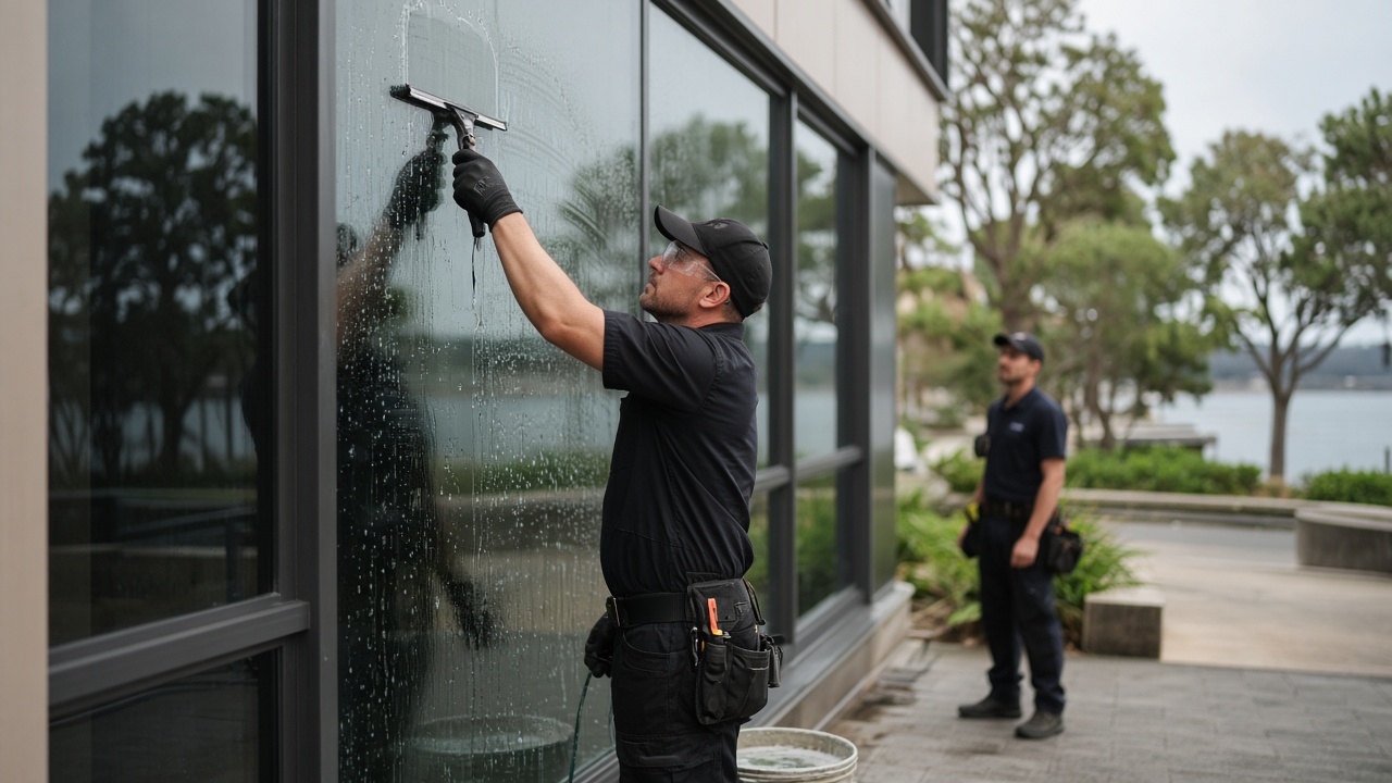 Water-fed pole cleaning external strata building windows
